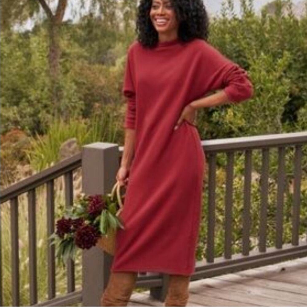 Frank & Eileen Isabelle Rolled Funnel Neck Dress XS Sweatshirt Red LAB418TF
